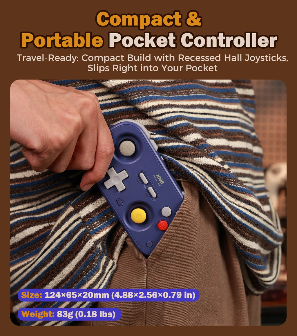 IINE Pocket Retro Game Controller,1000Hz Recessed Stick, Hall Effect Joysticks,Portable Mini Gamepad Customizable Controls