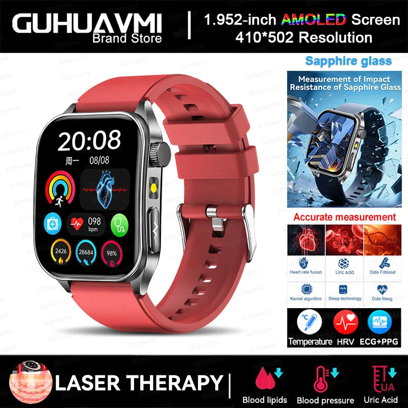 Smart Watch 650nm Dual probe laser health conditioning Blood oxygen Pressure Uric Acid Blood lipid ECG Smartwatch for Man Women