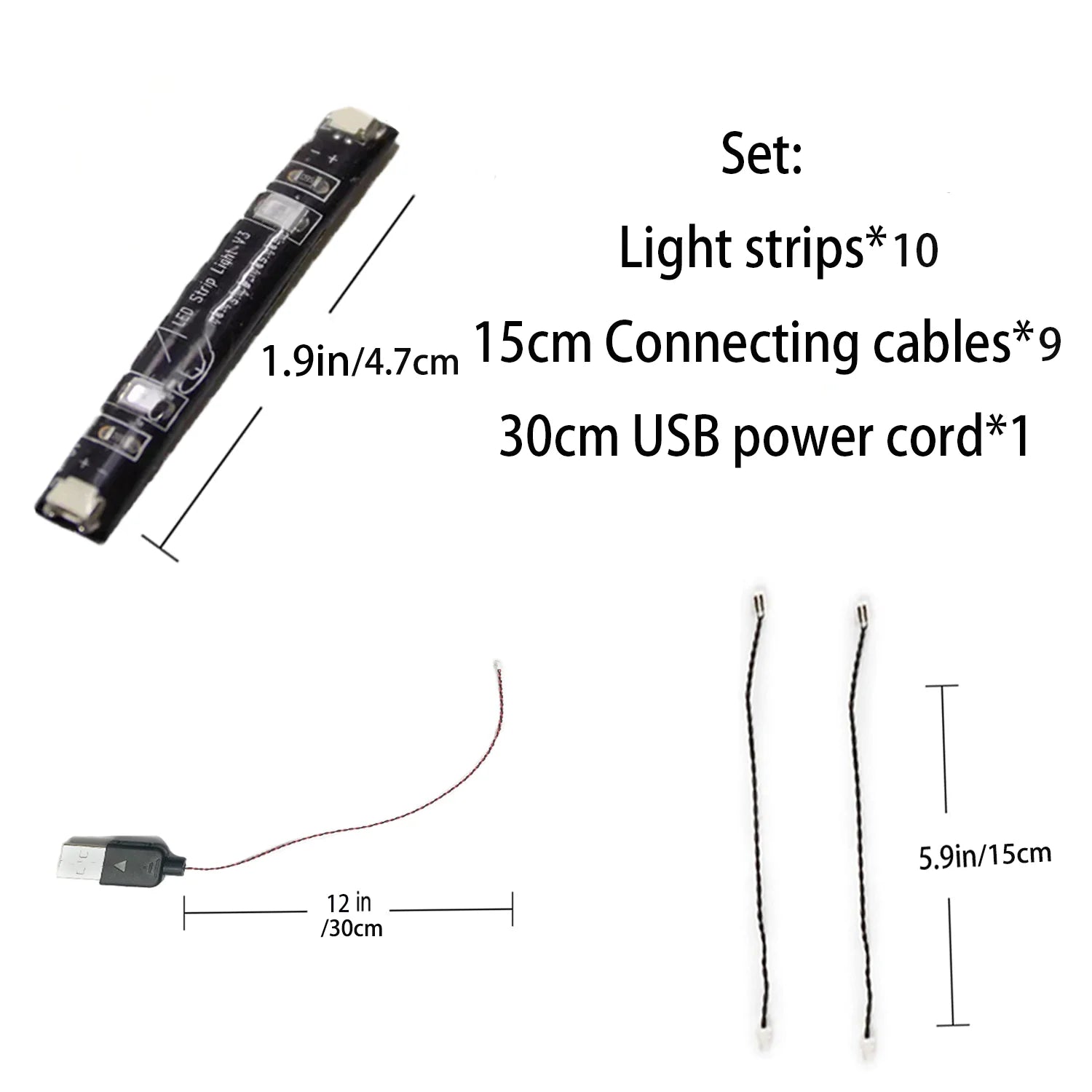 LYBMTWF 10 pieces of LED flexible light strips,,powered by Usb,DIY lighting accessories, Light up your blocks