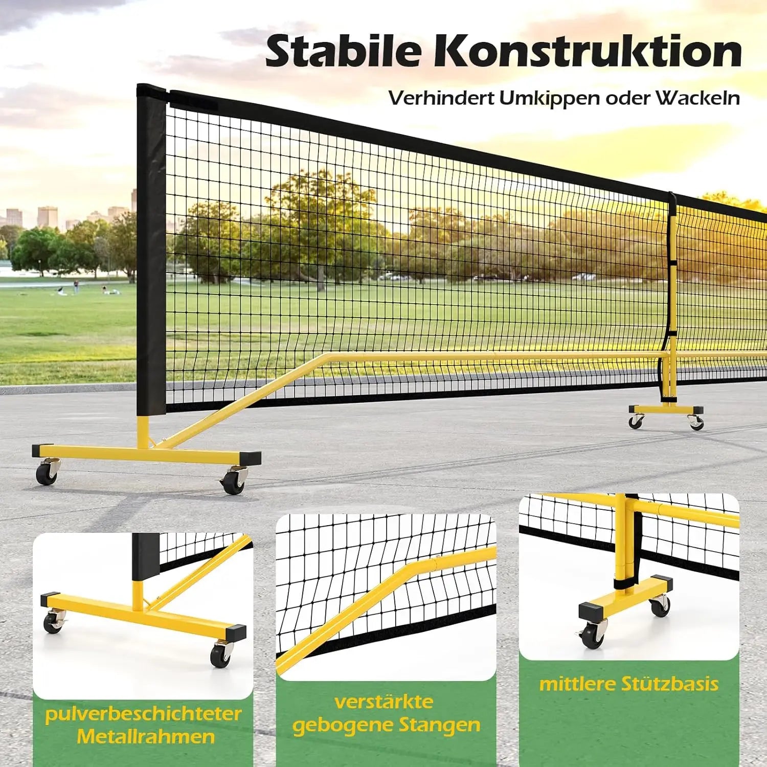 Portable Pickleball Net with Wheels, 6.7 m Official Size Pickleball System with Metal Frame & Carrying Bag, Outdoor Weatherproof
