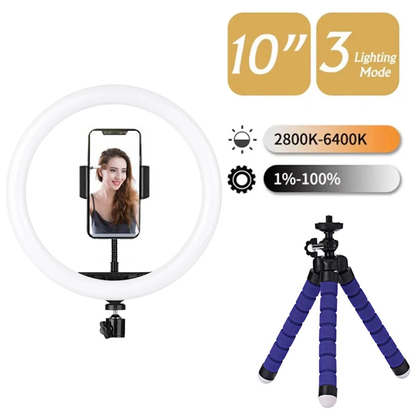 LED Ring Light Photography Adjustable Lighting Phone Ringlight With 20cm Tripod Stand USB Round Fill Lamp For Phone Video Live