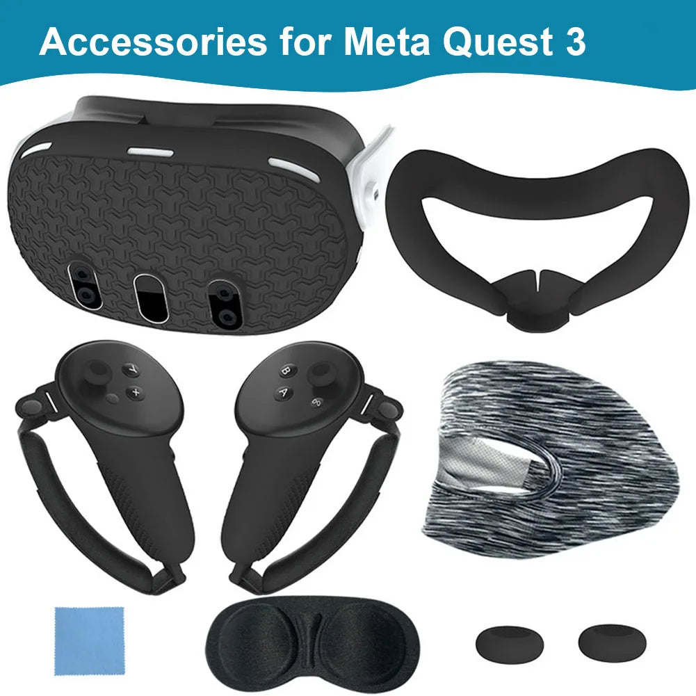 7pcs Accessories Set Lens Protector Cover Anti-Fall VR Protective Cover VR Headset Cover Controller Grips Cover for Meta Quest 3