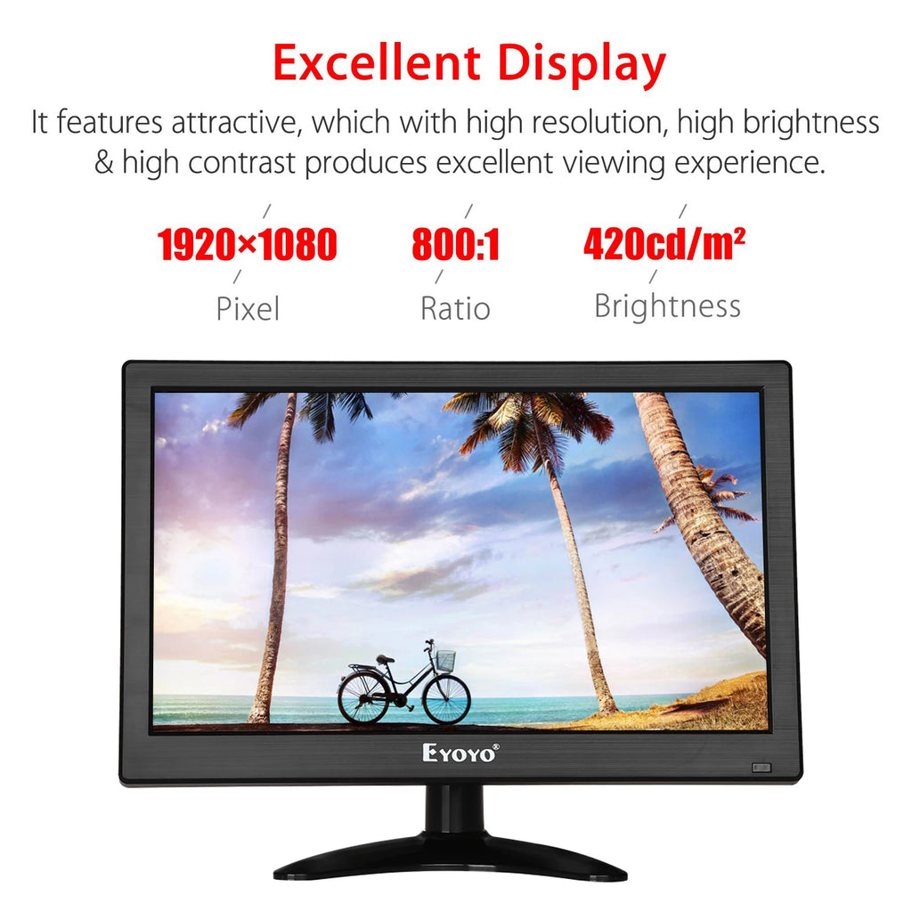 Eyoyo 12 Inch CCTV Surveillance Security Monitor HD 1920*1080 IPS LCD Home Office Desktop Display With Speaker VGA BNC USB Input
