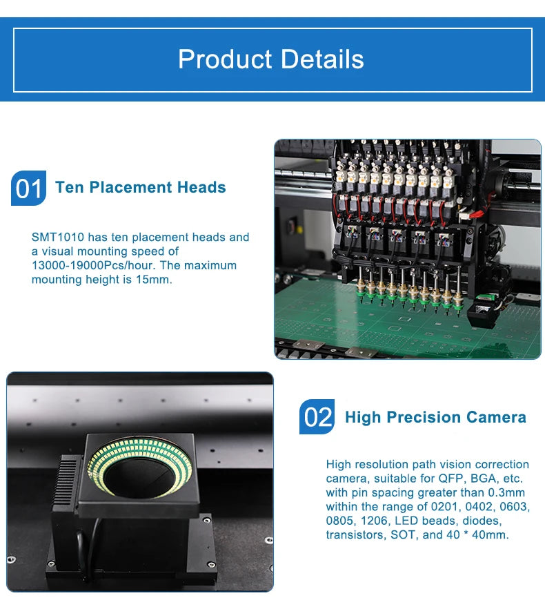 2024 New Model SMT1010 SMD Pick and Place Machine Surface Mount Robot LED Electronic Components Light Making 10 Heads