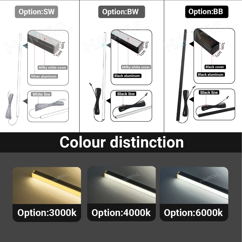 Touch Sensor LED for Wood Slat Wall Panels Decor No-drill Black/Silver Aluminum Bar Light Shelf Kitchen Wardrobe Closet Lighting
