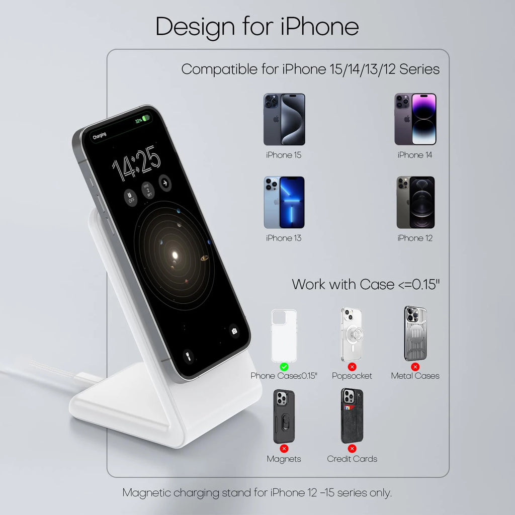 Wireless Charger for MagSafe,Minimalism Magnetic Dock Stand 15W Fast Charging for iPhone 16 15 14 13 12 Pro Max Mini Plus
