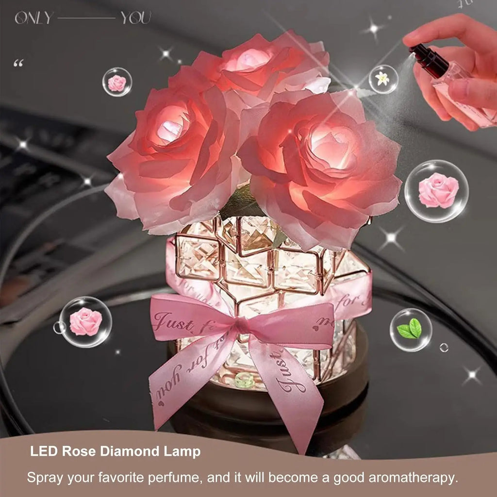 LED Crystal Rose Table Lamp 3 Colors Dimmable Magic Cube Rose Creative  Atmosphere Lights Bedroom Bedside Decor Lighting Gift ﻿