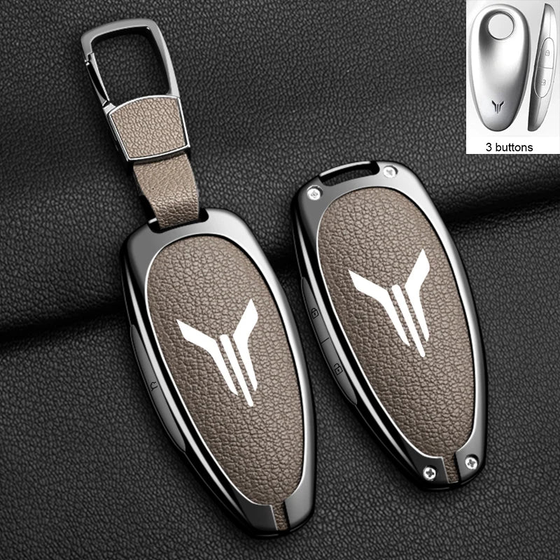 Car Key Case Cover Shell Fob For Voyah Free I-Land Dreamer 2021-2023 Keychain Auto Zinc Alloy Leather Key Protection Accessories