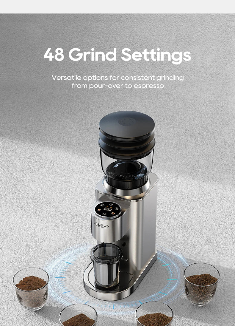 HiBREW Automatic Coffee Mill Electric Coffee Grinder with 48 Gears for Espresso American Coffee Pour Over Visual Bean Storage G7