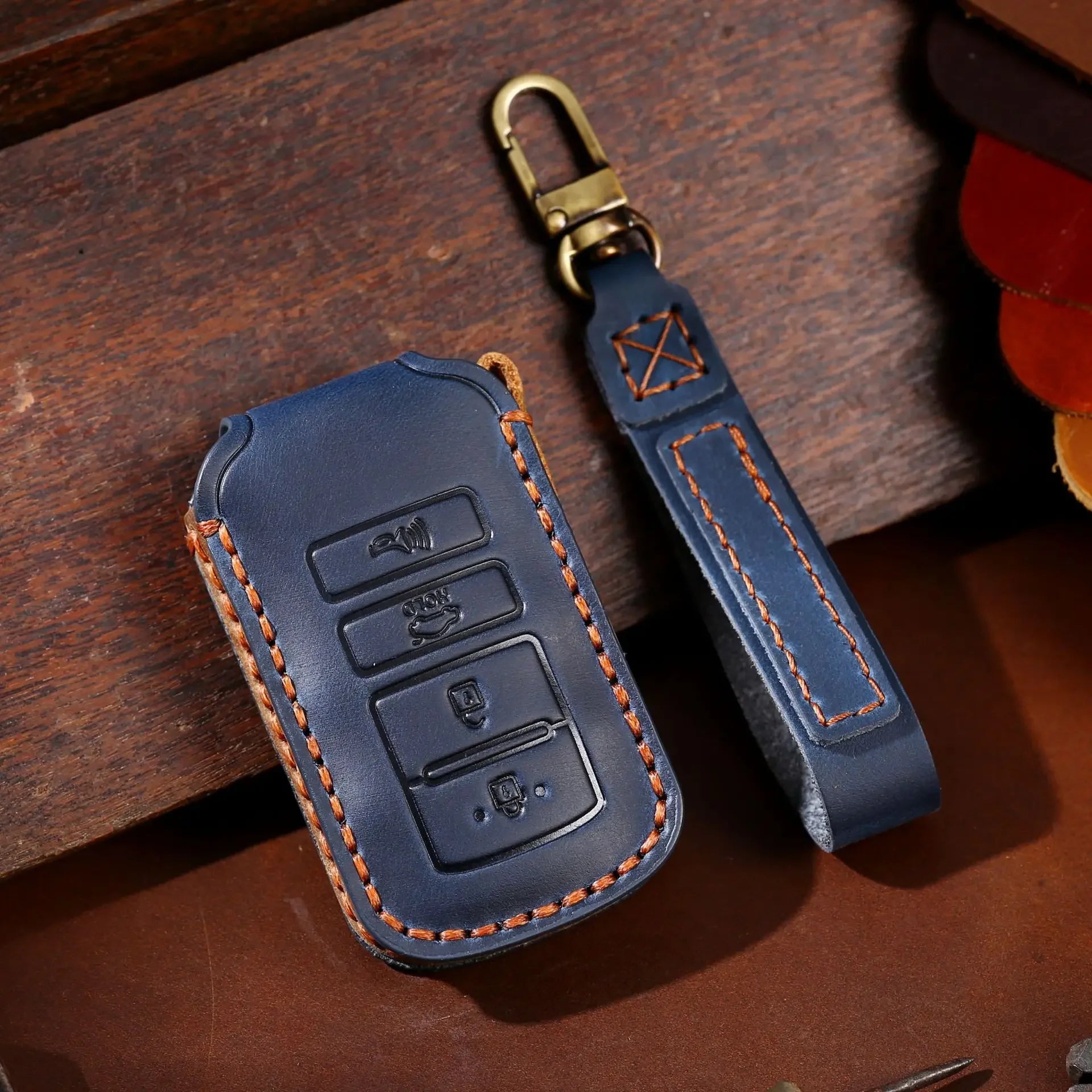 Luxury Leather Car Key Case Cover Fob Protect for Kia 4 Button Sorento K900 K7 Cadenza Accessories Keychain Holder Shell Bag