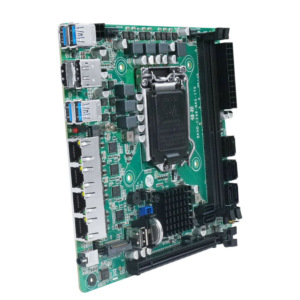 C246 ITX NAS Motherboard 8 SATA 3.0 4*I226 2.5G 2*M.2 NVME 2*DDR4 PCIE 16X NAS Board LGA1151 Support 8th/9th Core CPU i3-9100