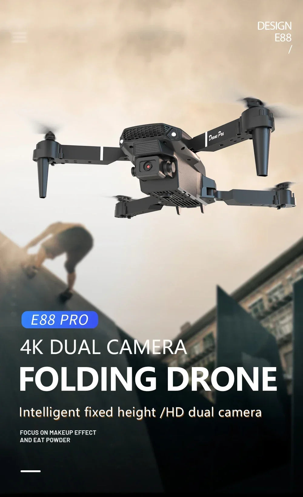 Professional mini remote control drone E88 4K HD aerial camera WiFi FPV foldable quadcopter RC helicopter Children's toy Gift