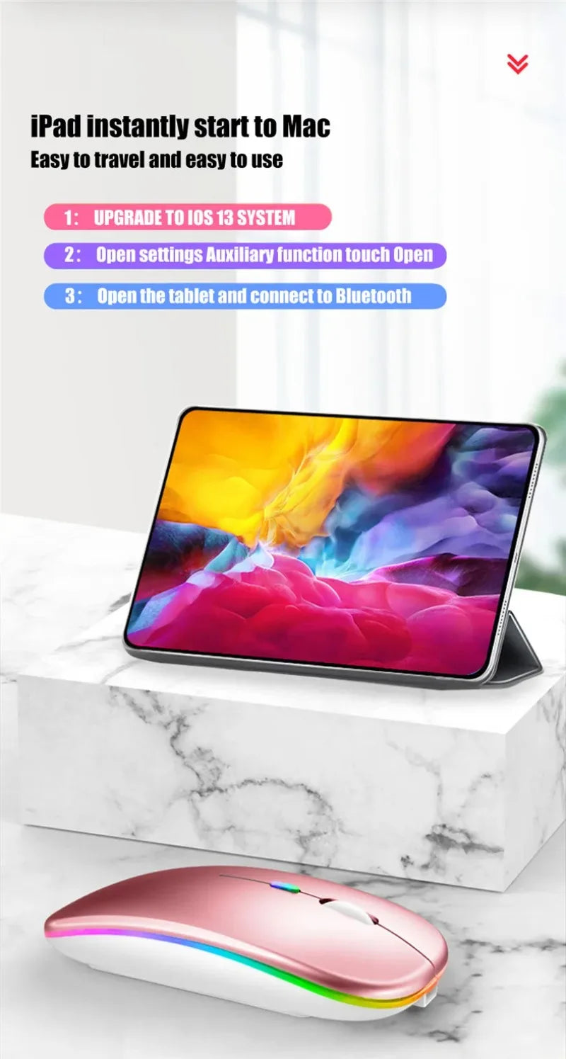 Rechargeable Wireless Mouse: Silent, LED Backlit, 2.4GHz Receiver + Bluetooth Dual Mode, Optical Mice for PC, Laptop & Computer