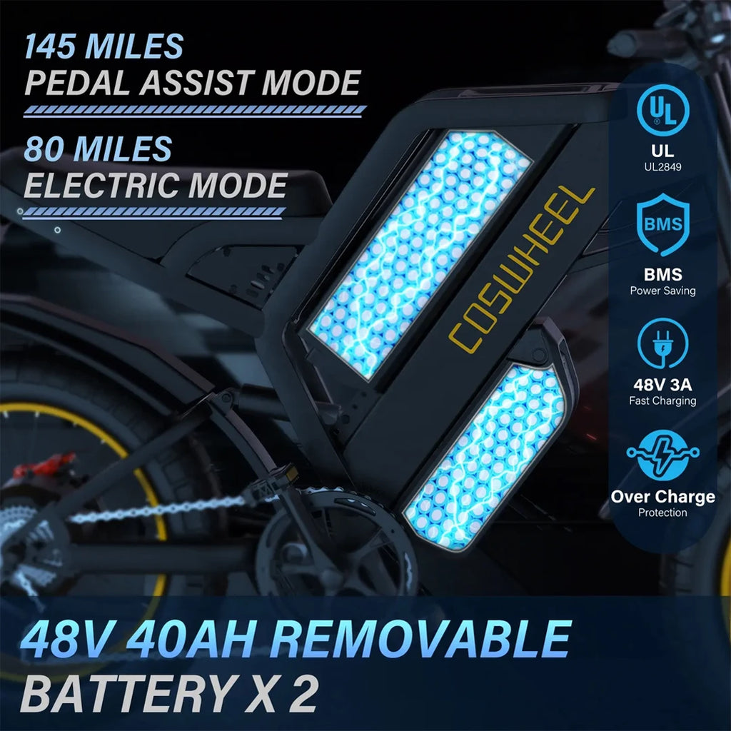 Coswheel Electric bike for Adult 2000W 60V Off-Road Motorcycle Mountain Bikes 20Inch Electric bike Fatbike Motorcycles ebike