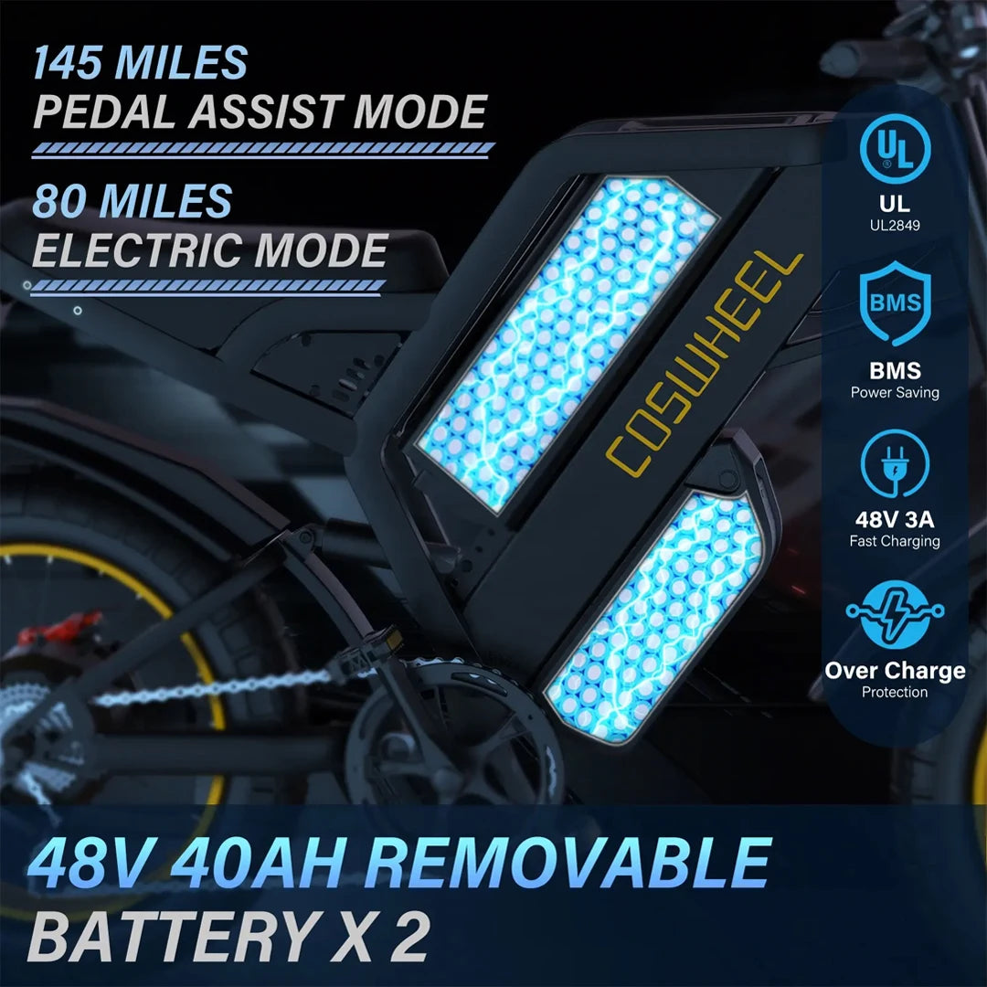 Coswheel Electric bike for Adult 2000W 60V Off-Road Motorcycle Mountain Bikes 20Inch Electric bike Fatbike Motorcycles ebike