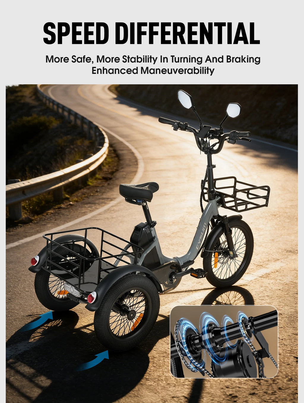 Electric Tricycle 750W Motor 48V 20AH Remover lithium Battery Foldable 3 Wheel Electric Bike 16 Inch Fat Tire 100km Ebike