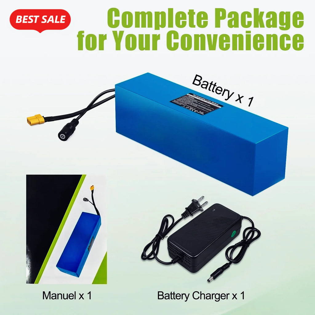 13S4P 48V 15Ah battery pack with 30A BMS, suitable for 48V250-1500W motor XT60 connector lithium ion battery 18650.00