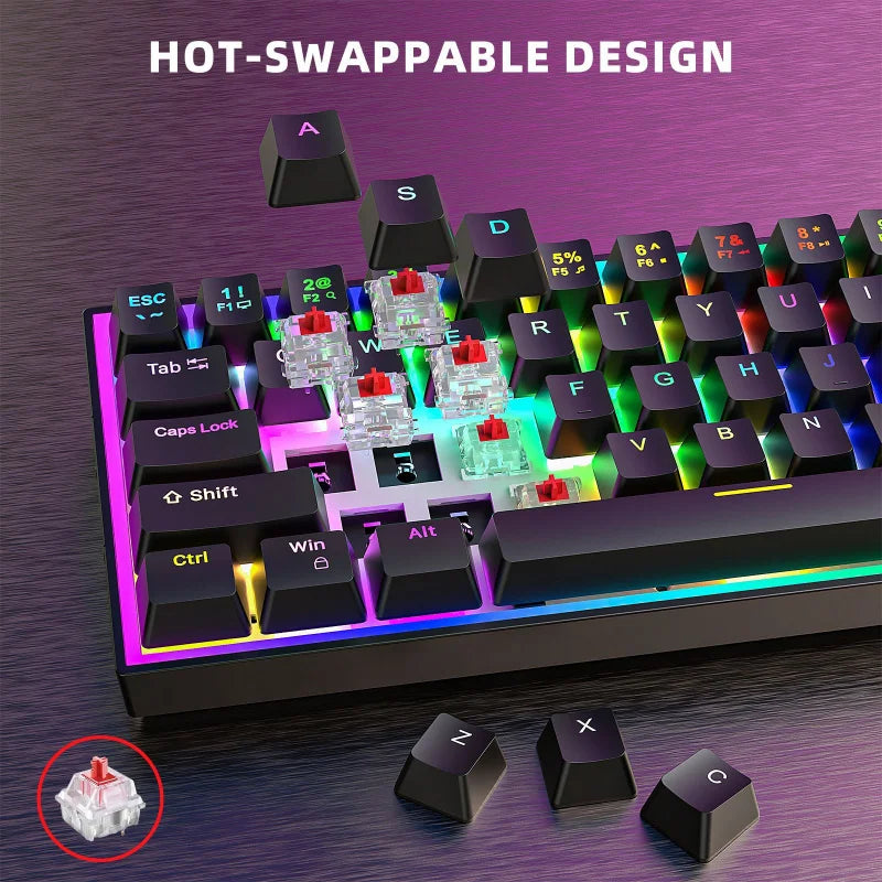 Wired Mechanical Keyboard Green Axis 68 Keys Hot-Swappable Side-Engraved Gradient E-Sports Gaming Keyboard