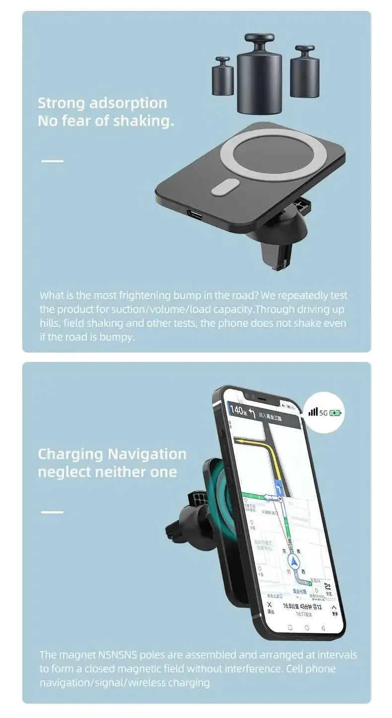 For IPhone Car Charging 15W Magnetic Wireless Charger Magsafe Car Mount Mobile Phone Holder Fast Charging Car Accessory
