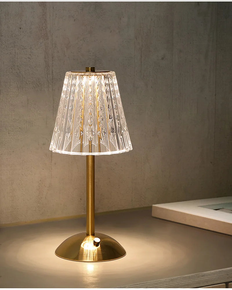 Nordic Crystal Rechargeable Table Lamp LED Bar Lamp Touch Dimmable Golden Desk Lamp Living Room Bedroom Hotel Lamp Bedside Lamp