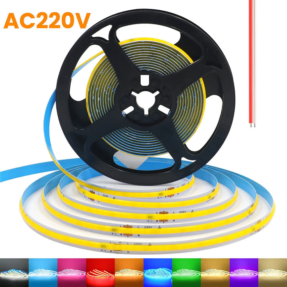 Led Strip COB 220V High Brightness 5m 10m 20m 50m Flexible Light Tape with IC Rectifier 230V 240V AC 240LED/m Linear Lighting