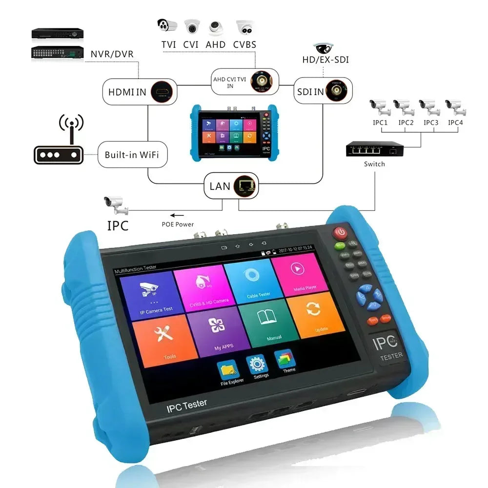 8K CCTV Tester IPC-9800CLMOVTADHS 8MP HD AHD TVI CVI SDI IP Tester 7-inch Touch Screen Monitor 8K Video Display Tester Monitor