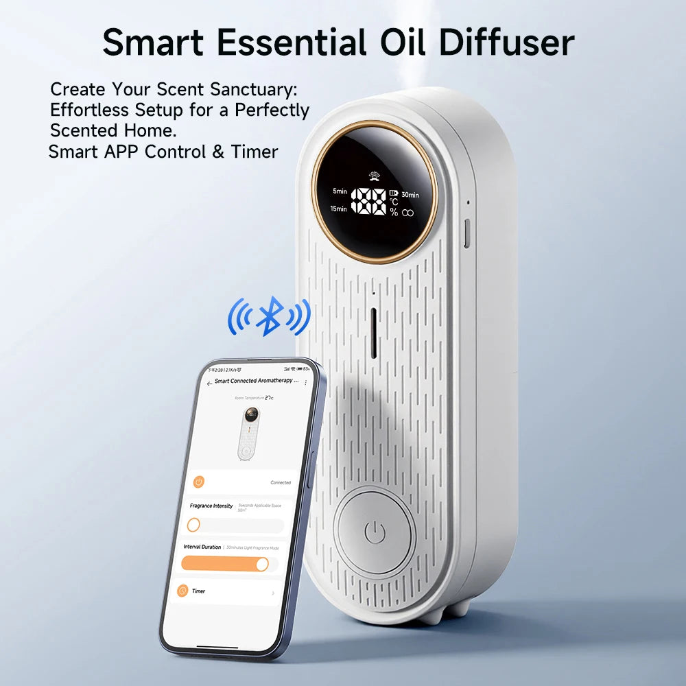 Quiet Ultrasonic Aroma Diffuser, Essential Oil Diffuser with Timer & APP Control, Small USB Diffuser for Home, Office, Bedroom