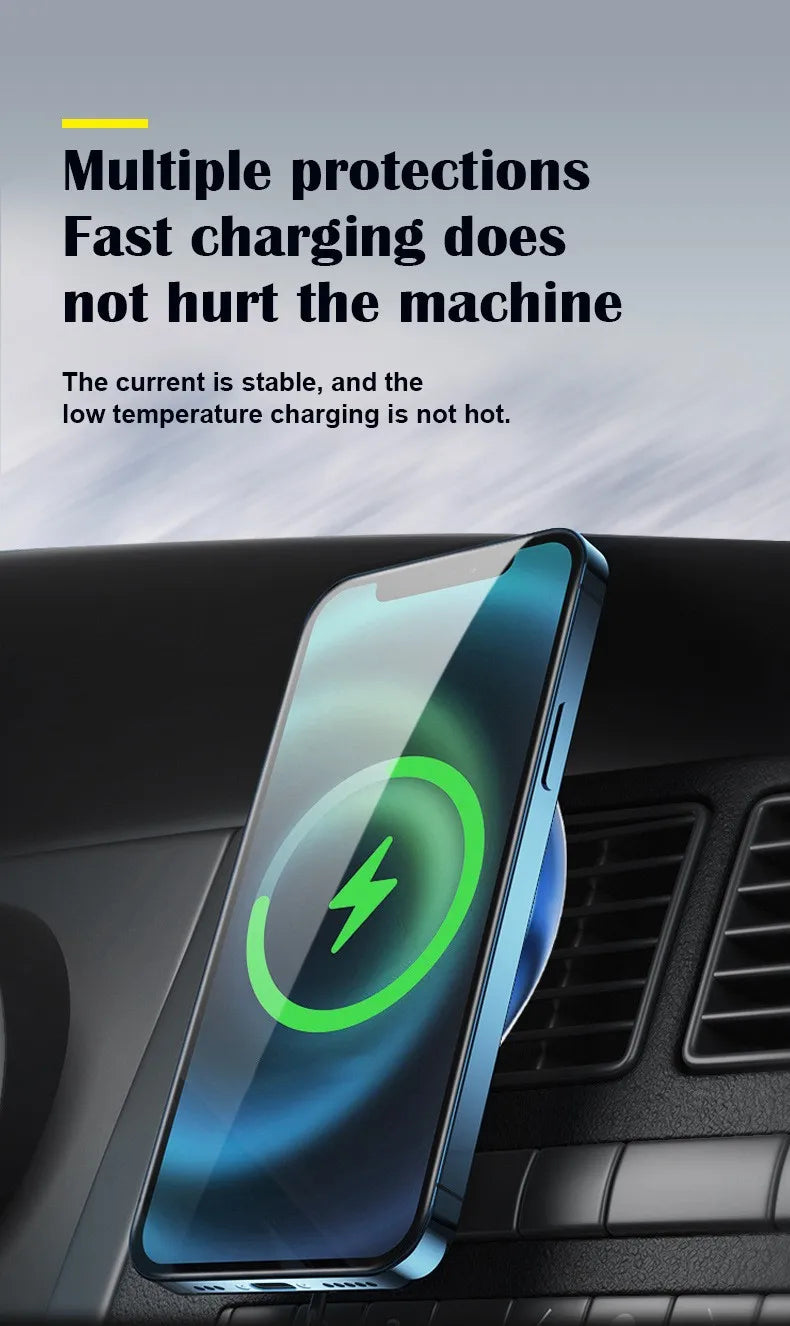 Magnetic Wireless Car Charger Air Vent Clip Phone Holder For Magsafe iPhone17 16 15 14 13 12 Pro Max Fast Car Charging Stand