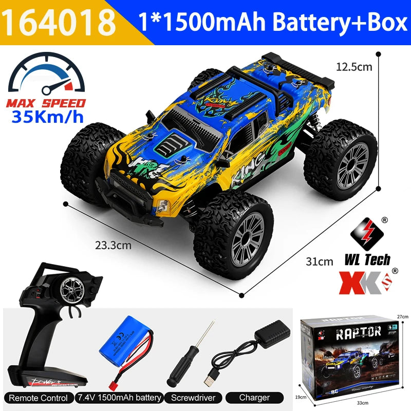 WLtoys 164018 1/16 Scale RC Car Off-Road 4WD Electric Remote Control Big Foot Climbing Truck with LED Lights High-Speed 2.4G
