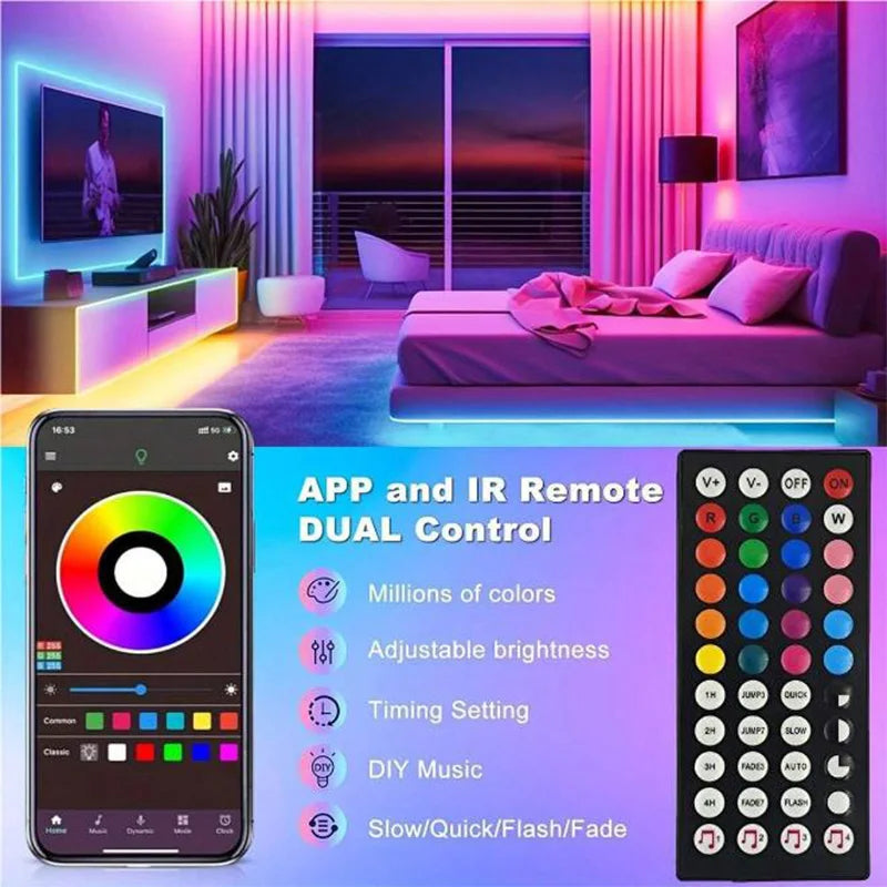 RGB Led Strip Lights 5m 10m 20m 30m Led Room Light with APP Control Flexible Ribbon Luces Led Tape for Room Bedroom Decoration