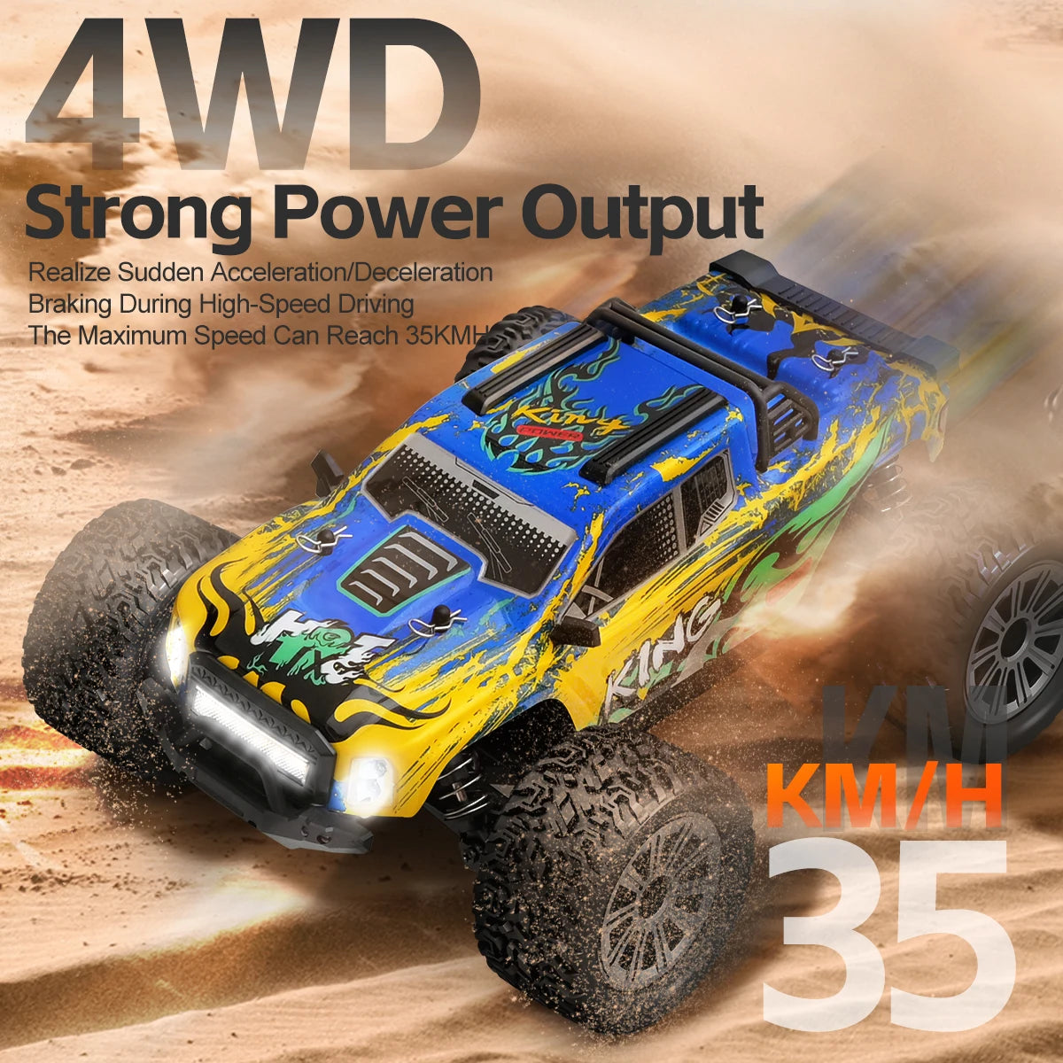WLtoys 164018 1/16 Scale RC Car Off-Road 4WD Electric Remote Control Big Foot Climbing Truck with LED Lights High-Speed 2.4G