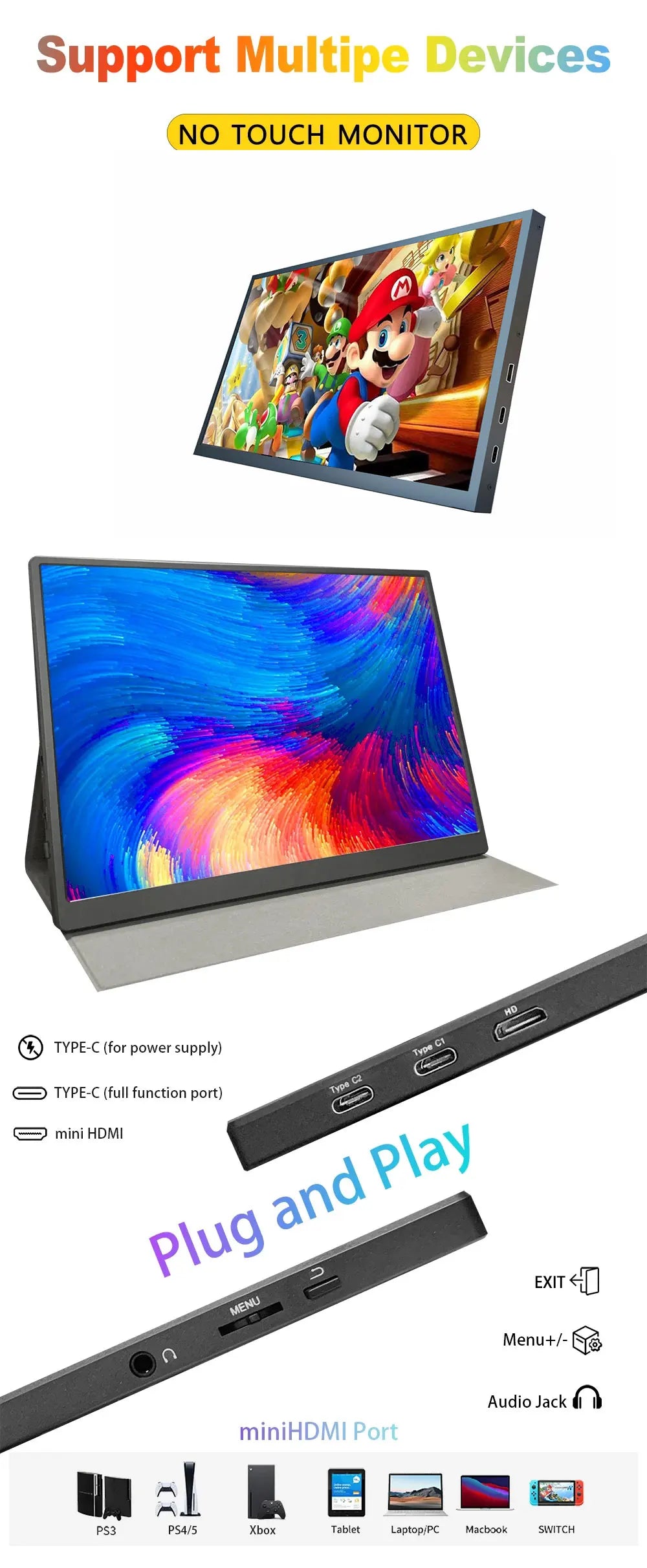10.1/10.5Inch Portable Monitor HDMI-Compatible Laptop second screen Gaming Extended Display For Switch/PS4/Xbox/ZGYNK