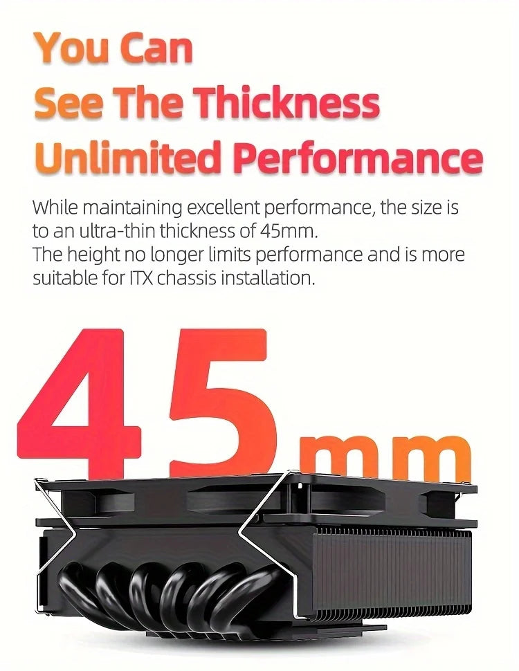 TEUCER 4.5cm Low Profile CPU Air Cooler High Performance 6 Heat Pipes for Intel LGA 1700 115X/AM4 AM5 ITX Gaming CPU Radiator
