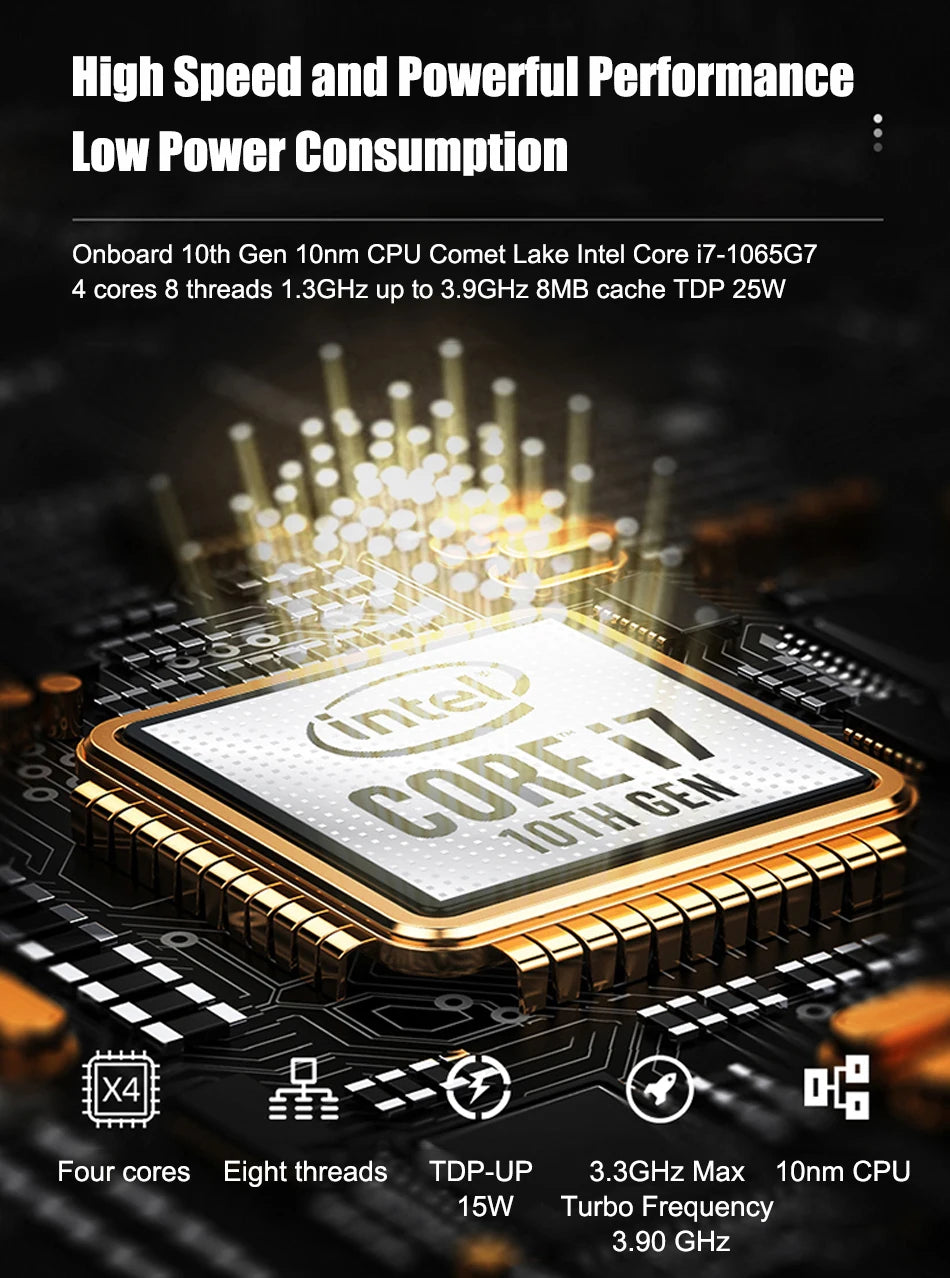 Eglobal Fanless Mini PC  Intel  i7-10510U 1065G7  2*DDR4 Msata+M.2 PCIE  Gamer Windows 10 Laptop Computer Components VGA DP HDMI