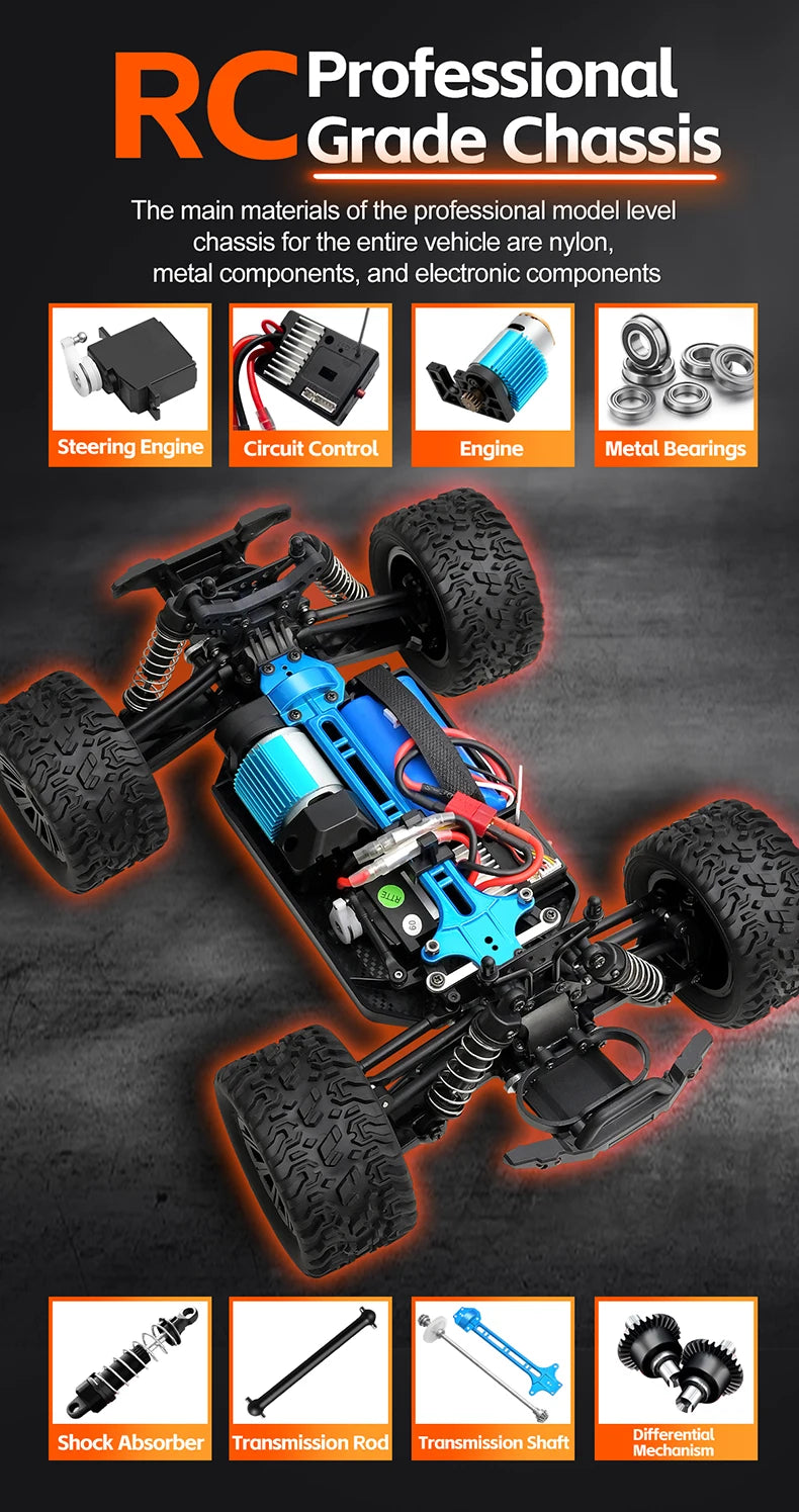 WLtoys 164018 1/16 Scale RC Car Off-Road 4WD Electric Remote Control Big Foot Climbing Truck with LED Lights High-Speed 2.4G