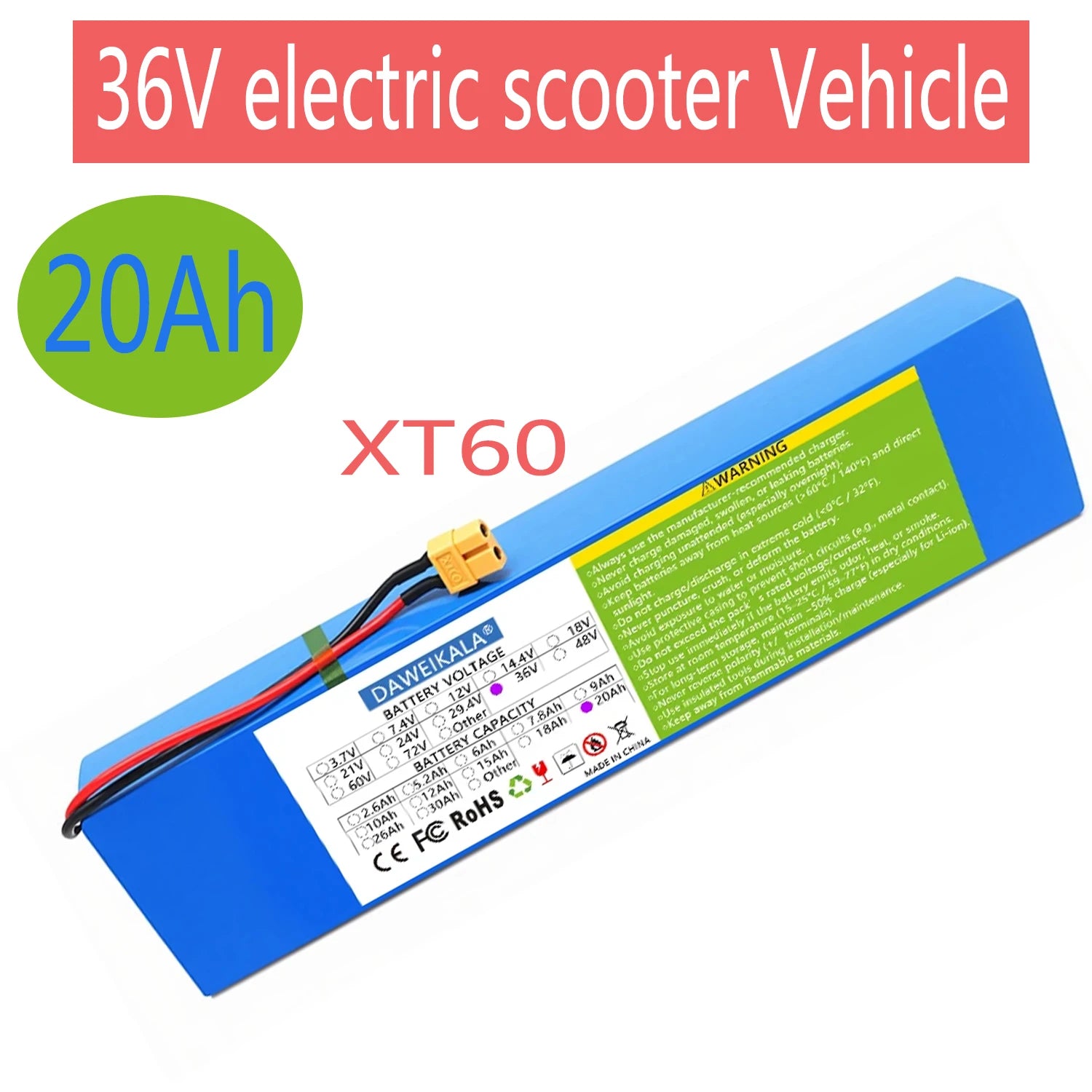 36V 10S3P battery E-scooter pack 18650 lithium ion battery 500W high power large capacity 42Vmotorcycle scooter XT60 plug