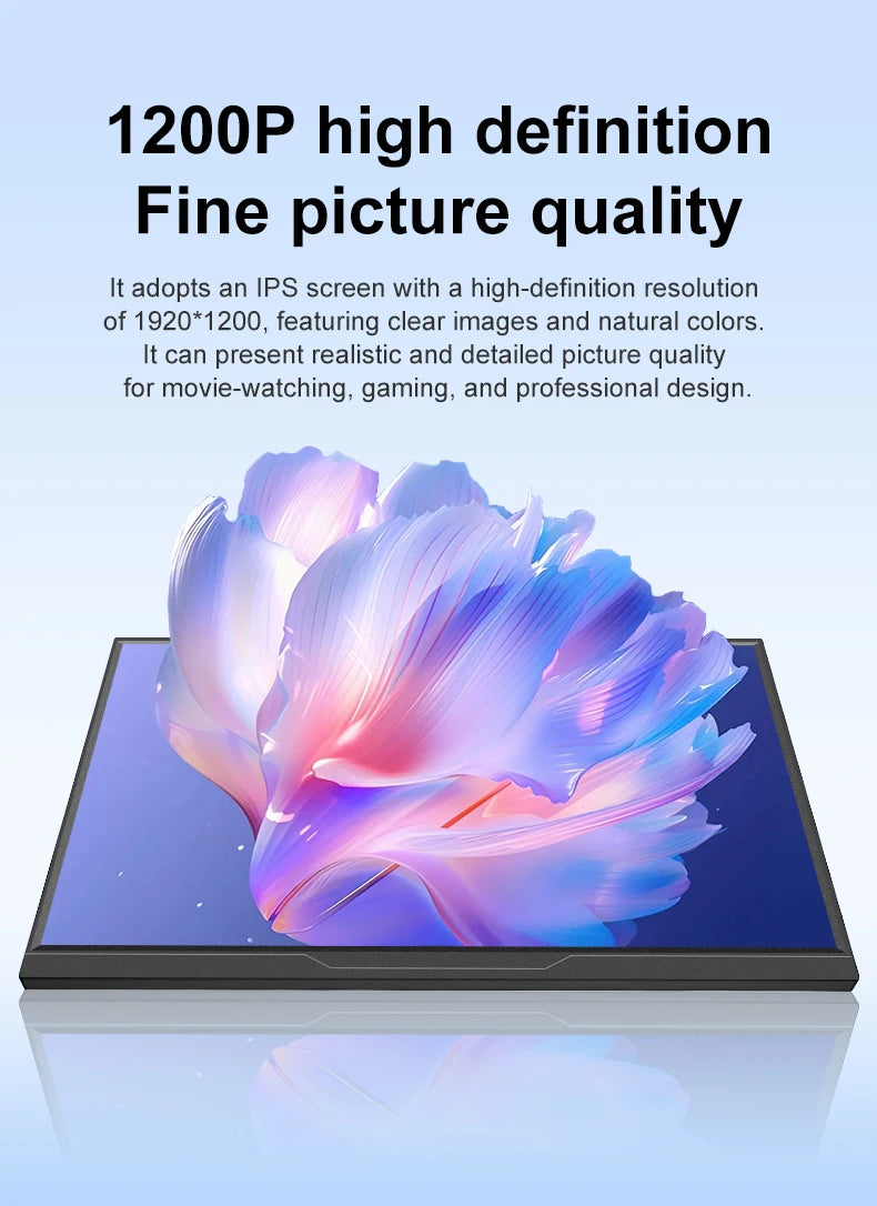 16inch Portable Monitor 120HZ 100%sRGB Display FHD External Second Computer Screen Gaming for PC Laptop Cell Phone Ps4/5 Switch
