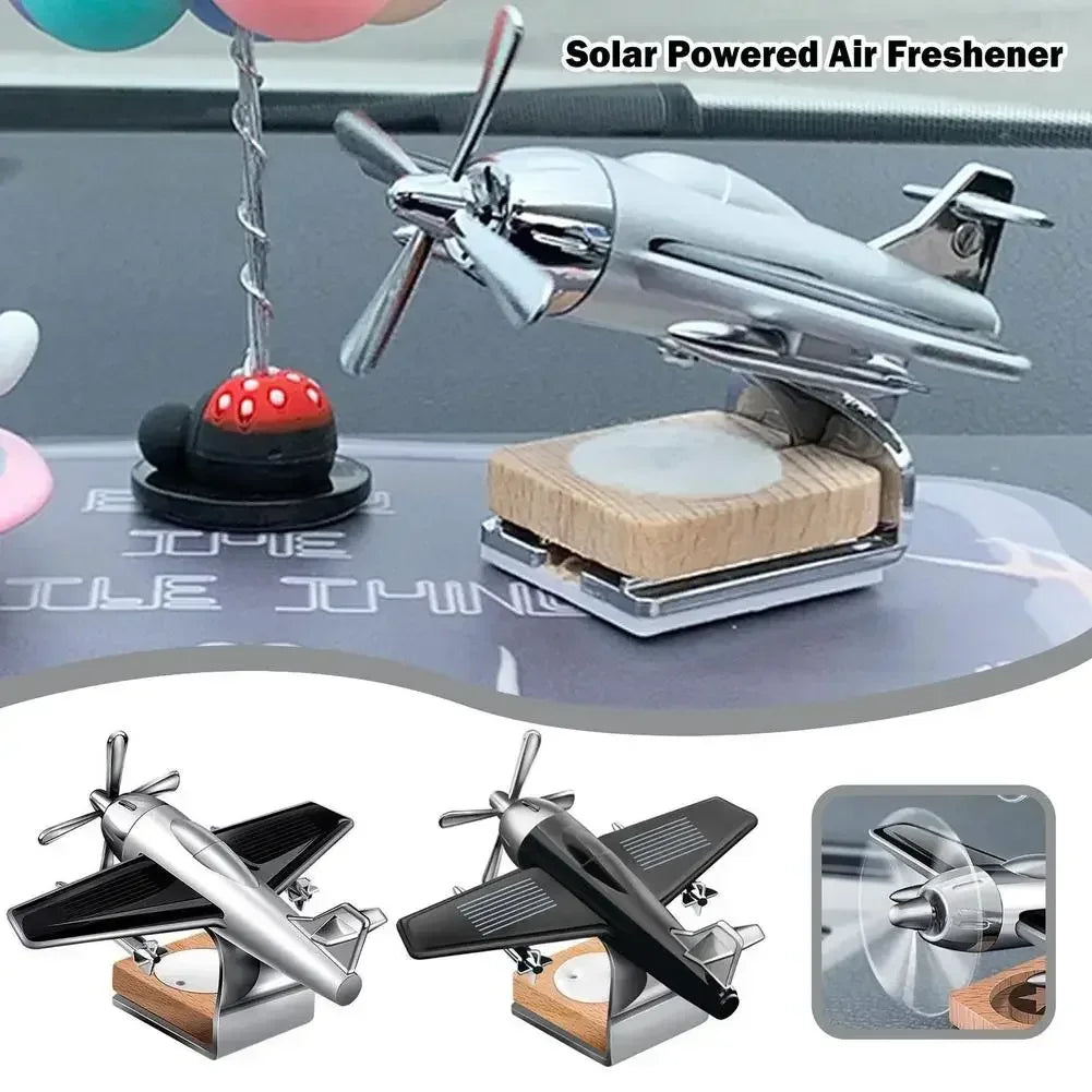 Car Essential Oil Diffuser Solar Airplane Air Freshener Wooden Base Fragrance Aromatherapy Diffuser Ornaments Auto Accessories