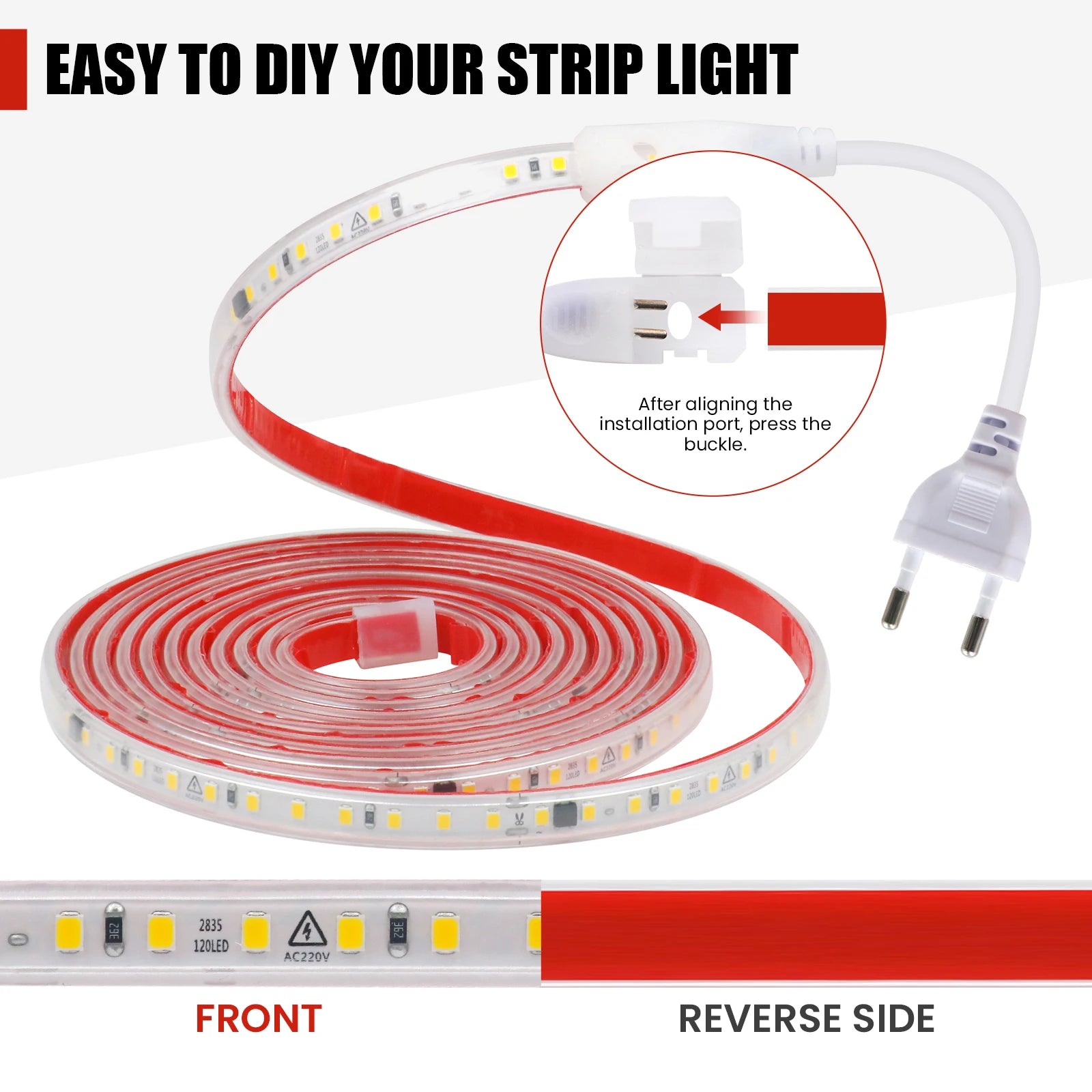 220V LED Strip Light 0.5m 5m 10m 20m 25m 30m 40m 2835 120LEDs Flexible LED Tape with Adhesive Tape Waterproof Ribbon Light