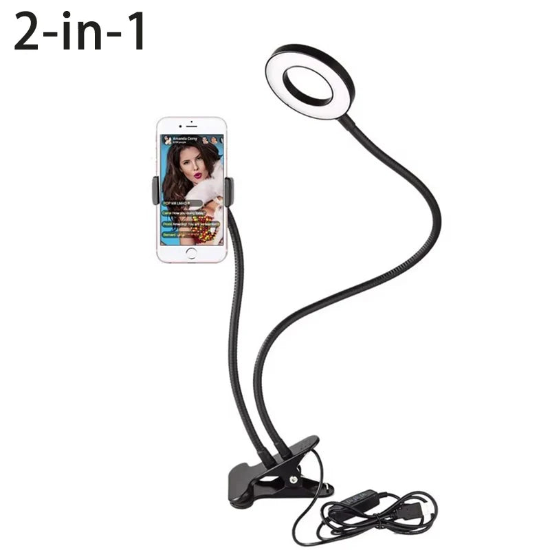 Dual Lights Led Ring Fill Light Flexiable USB Ring Light Fill-in Lamp Dimmable Ring Lamp with Phone Holder for Live Streaming