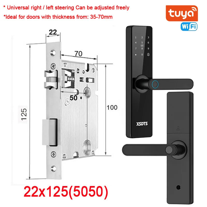 Electronic Smart Door Lock With Biometric Fingerprint Smart Card Password Key Unlock USB Tuya APP Emergency Charge lock For home