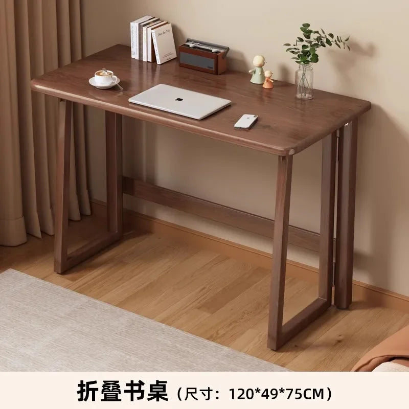 Solid Wood Folding Desk for Home Office – No Assembly Computer Table Study Writing Desk 15mm Thick Desktop Small Workstation