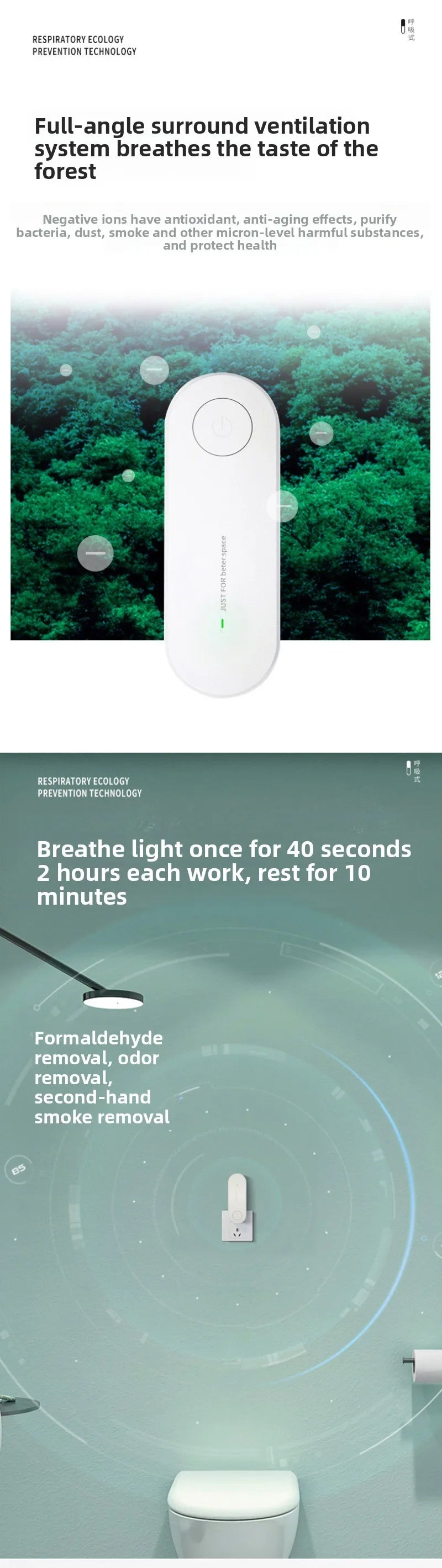 Negative Ion Air Purifier Plug-in Portable Negative Ion Generator for Rooms with Odors Smoke PM 2.5 Toilet Kitchen Air Purifier