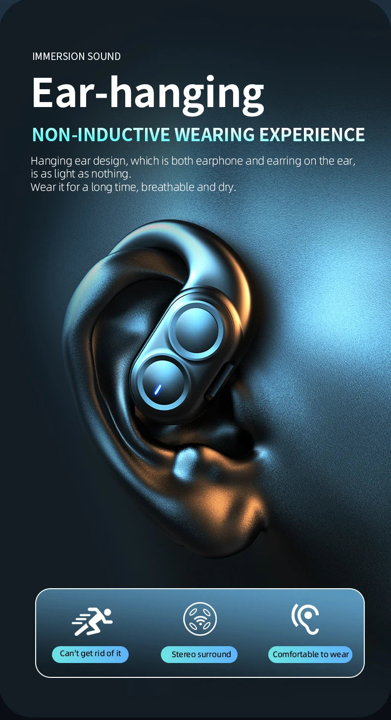 Bluetooth 5.4 Wireless Headphones Gaming Earphone Noise Canceling Ultra Long Battery Life Headset Open-Ear Stereo Sports Earbuds