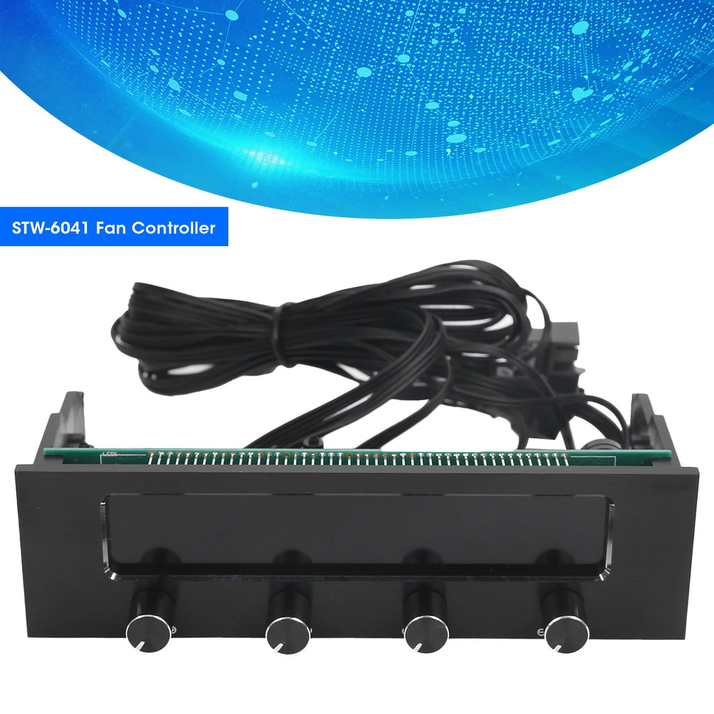 CPU Fan Controller Fan Controller STW‑6041 Fan Controller for Computer CPU Multifunctional 4-Channel Front Panel LCD Display