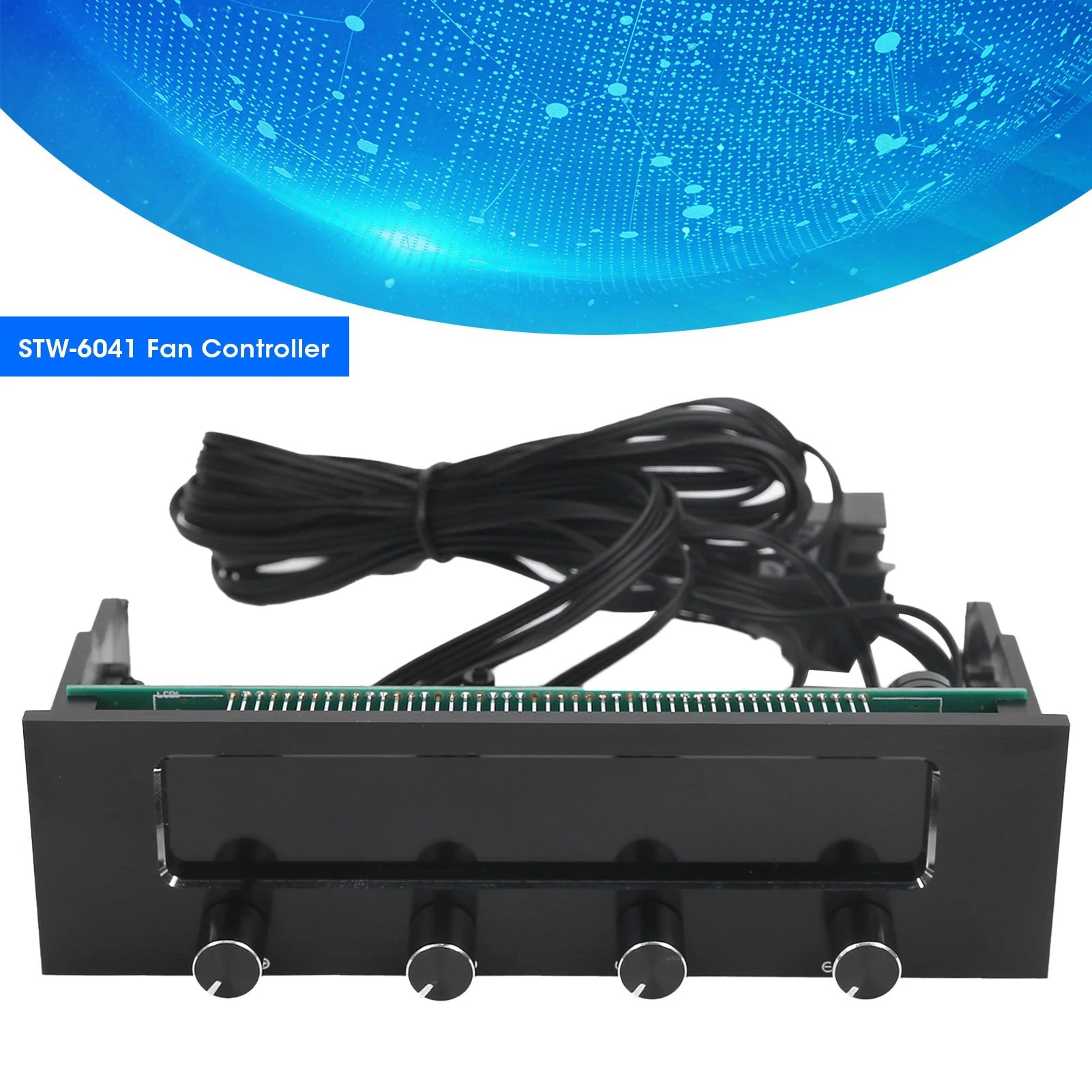 CPU Fan Controller Fan Controller STW‑6041 Fan Controller for Computer CPU Multifunctional 4-Channel Front Panel LCD Display