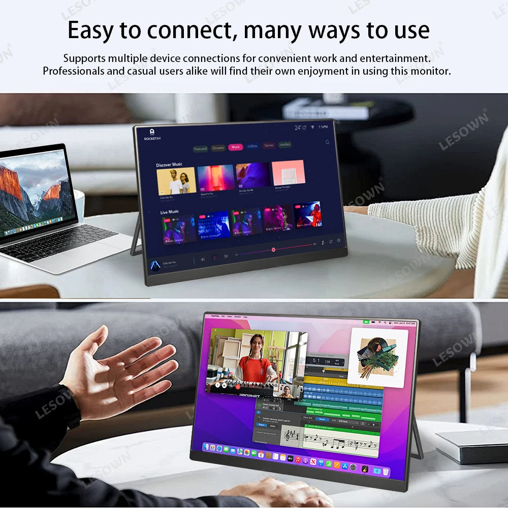 LESOWN 120Hz 2.5K Monitor 11.6 14 16 inch IPS 3840x2160 UHD VESA Gaming External Screen USB-C Display with Speaker Plastic Shell