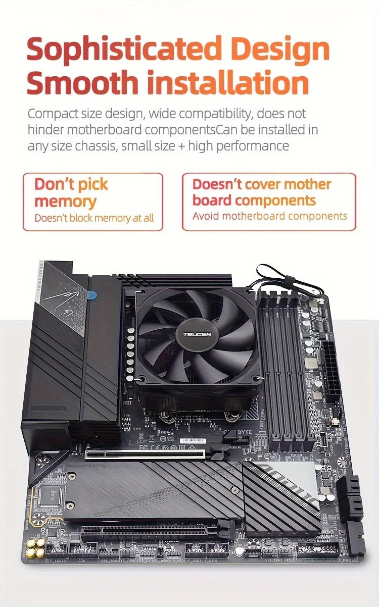 TEUCER 4.5cm Low Profile CPU Air Cooler High Performance 6 Heat Pipes for Intel LGA 1700 115X/AM4 AM5 ITX Gaming CPU Radiator