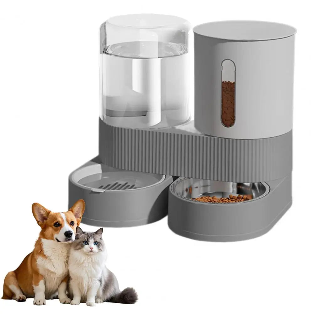A  Automatic Cat Feeder Automatic Pet Feeder Water Dispenser Set for Cats Dogs 2-in-1 Food Bowl with Stainless Steel Insert