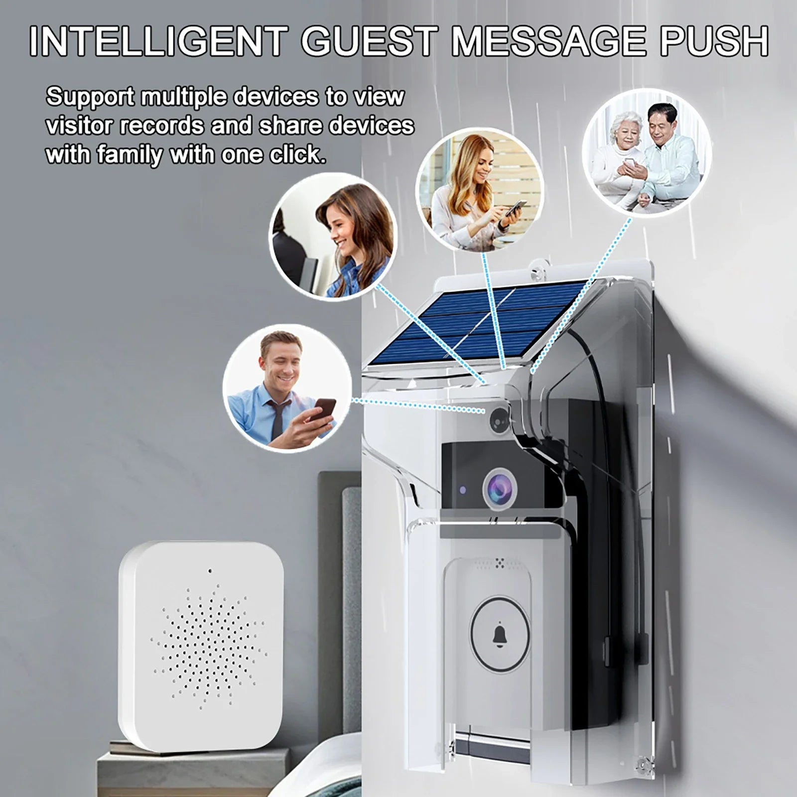 Wireless Doorbells with Solar Cover Camera High Definition Intelligent Video Door Bell Waterproof Smart Home Intercom Video Bell